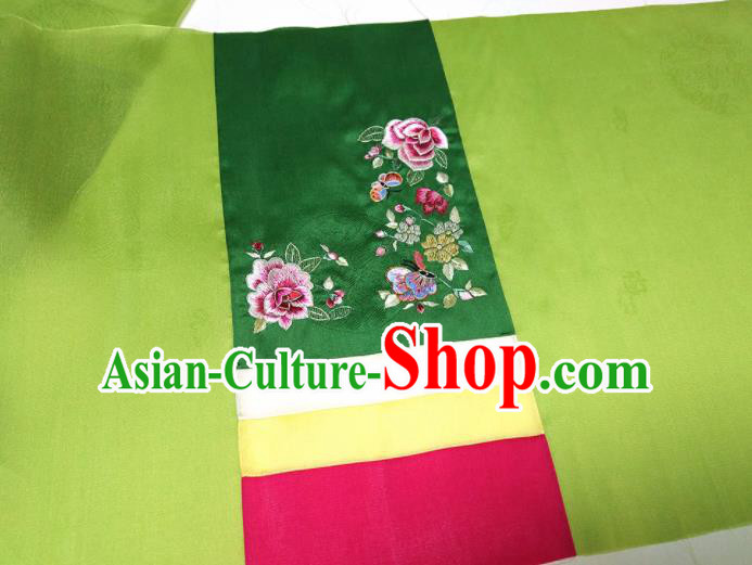 Asian Chinese Traditional Embroidered Peony Pattern Design Green Silk Fabric China Hanfu Silk Material