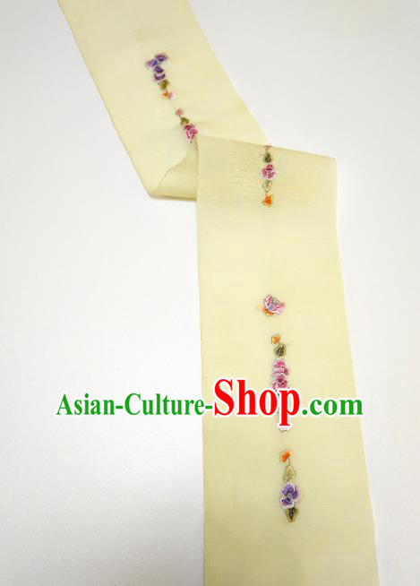 Asian Chinese Traditional Embroidered Peony Pattern Design Light Yellow Silk Fabric China Hanfu Silk Material