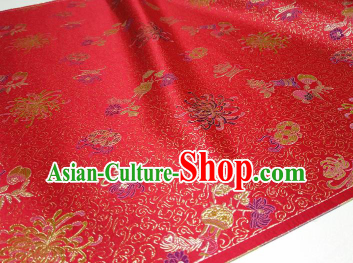 Asian Chinese Traditional Auspicious Pattern Design Rosy Brocade Silk Fabric China Hanfu Satin Material