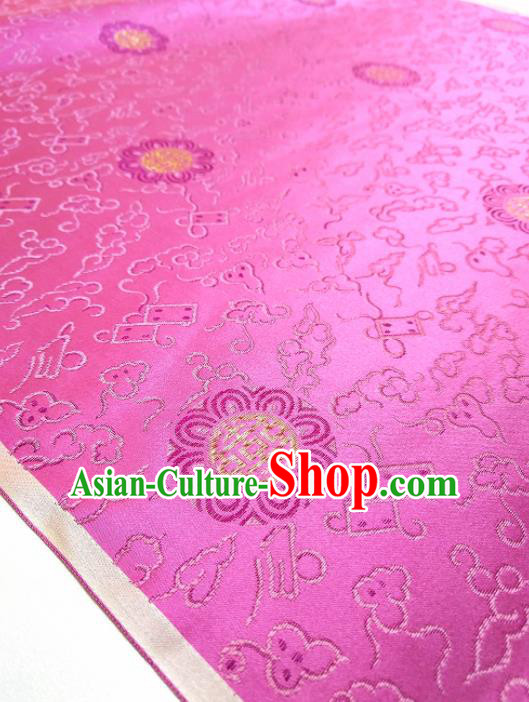 Asian Chinese Traditional Round Pattern Design Rosy Brocade Silk Fabric China Hanfu Satin Material