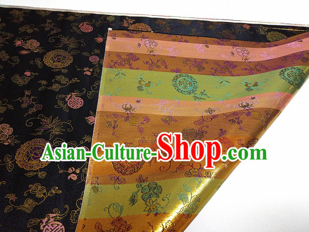 Asian Chinese Traditional Bamboo Peony Pattern Design Black Brocade Silk Fabric China Hanfu Satin Material