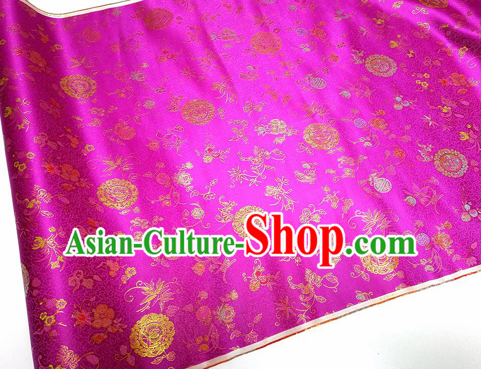 Asian Chinese Traditional Bamboo Peony Pattern Design Rosy Brocade Silk Fabric China Hanfu Satin Material