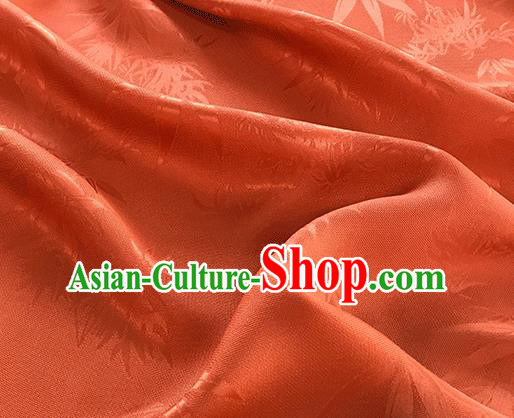 Asian Chinese Traditional Bamboo Leaf Pattern Design Deep Orange Silk Fabric China Qipao Material