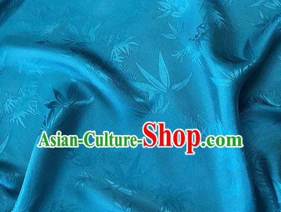 Asian Chinese Traditional Bamboo Leaf Pattern Design Deep Blue Silk Fabric China Qipao Material