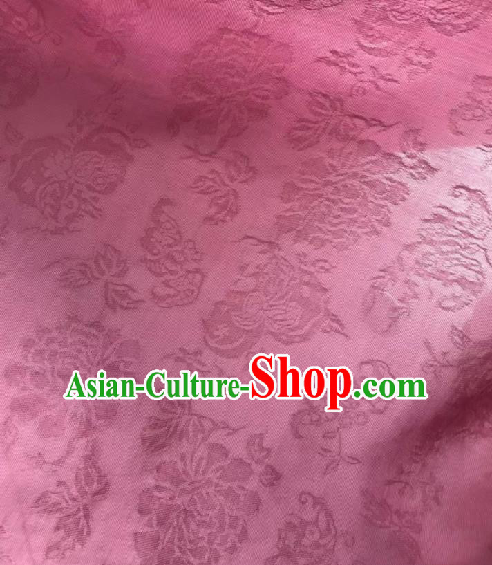 Asian Chinese Traditional Jacquard Peony Pattern Design Rosy Silk Fabric China Qipao Material