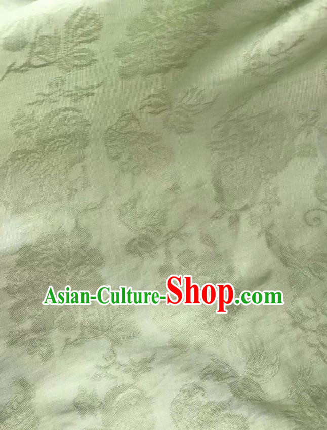 Asian Chinese Traditional Jacquard Peony Pattern Design Light Green Silk Fabric China Qipao Material