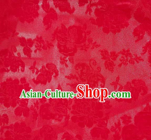 Asian Chinese Traditional Peony Pattern Design Red Silk Imitation China Qipao Silk Fabric Material