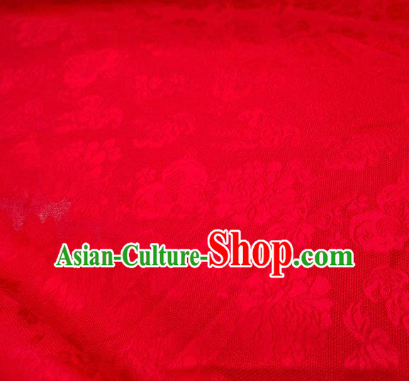 Asian Chinese Traditional Peony Pattern Design Red Silk Imitation China Qipao Silk Fabric Material