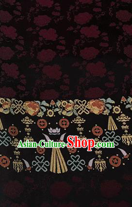 Asian Chinese Traditional Deers Pattern Design Black Brocade China Hanfu Satin Fabric Material