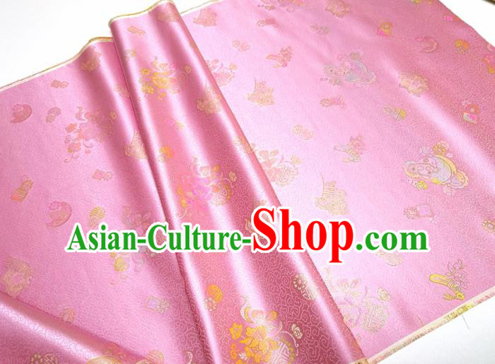 Asian Chinese Traditional Peony Pattern Design Pink Brocade Silk Fabric China Hanfu Satin Material