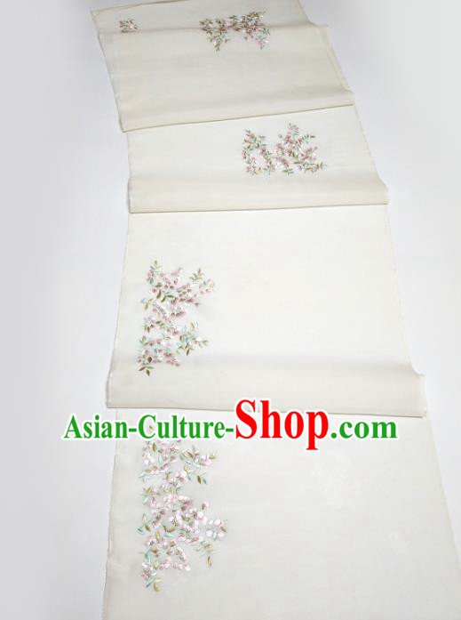 Asian Chinese Traditional Embroidered Flos Sophorae Pattern Design White Silk Fabric China Hanfu Silk Material