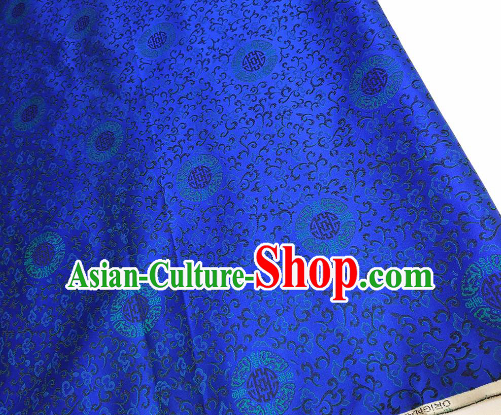 Asian Chinese Traditional Round Flowers Pattern Design Royalblue Brocade Silk Fabric China Hanfu Satin Material