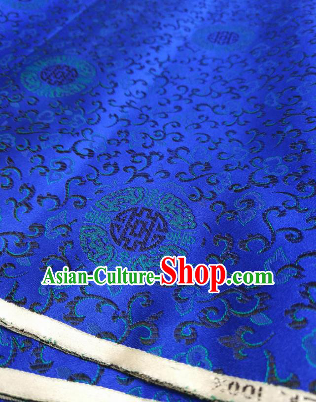 Asian Chinese Traditional Round Flowers Pattern Design Royalblue Brocade Silk Fabric China Hanfu Satin Material