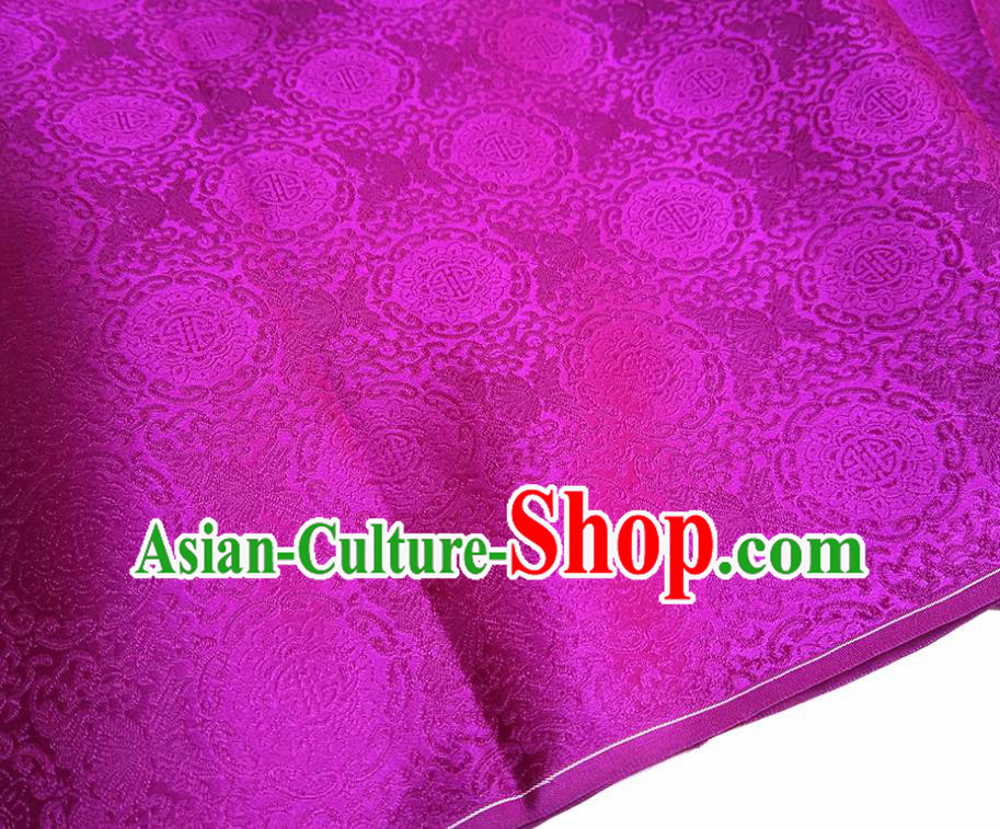 Asian Chinese Traditional Round Flowers Pattern Design Purple Brocade Silk Fabric China Hanfu Satin Material