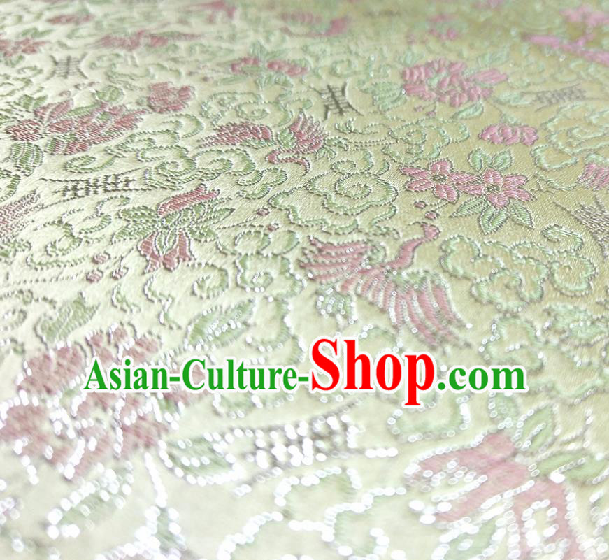 Asian Chinese Traditional Crane Pattern Design Light Green Brocade Silk Fabric China Hanfu Satin Material