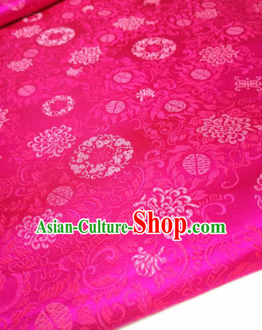 Asian Chinese Traditional Chrysanthemum Pattern Design Rosy Brocade Silk Fabric China Hanfu Satin Material