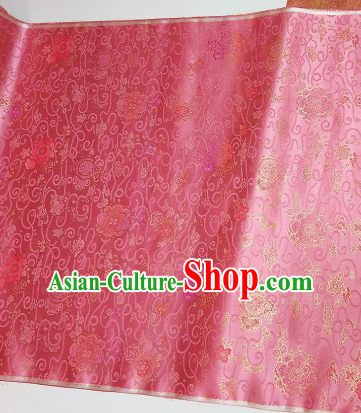 Asian Chinese Traditional Treasure Flowers Pattern Design Peach Pink Brocade Silk Fabric China Hanfu Satin Material