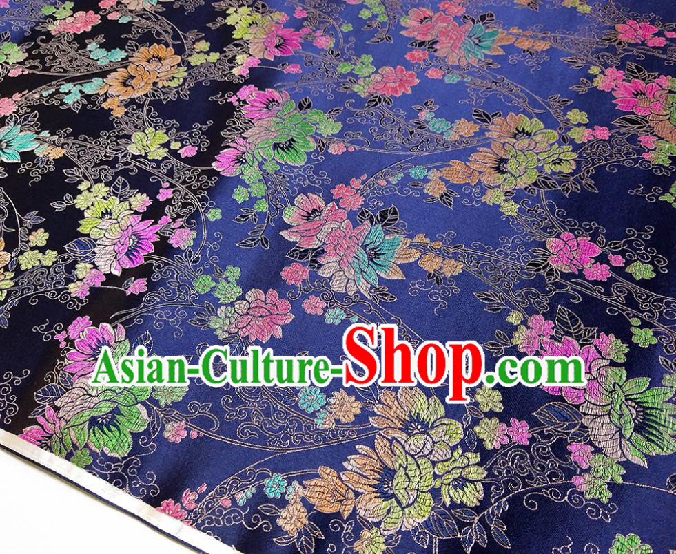 Asian Chinese Traditional Flowers Pattern Design Royalblue Brocade Silk Fabric China Hanfu Satin Material