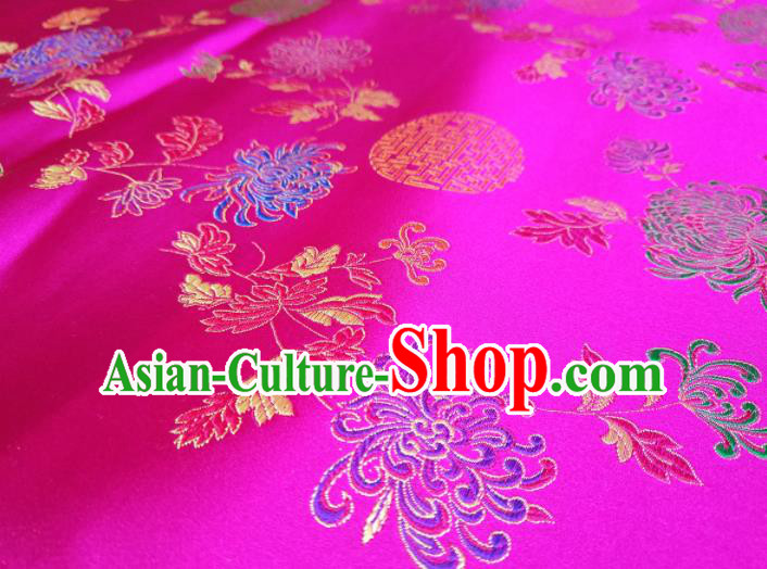 Asian Chinese Traditional Round Chrysanthemum Pattern Design Rosy Brocade Silk Fabric China Hanfu Satin Material