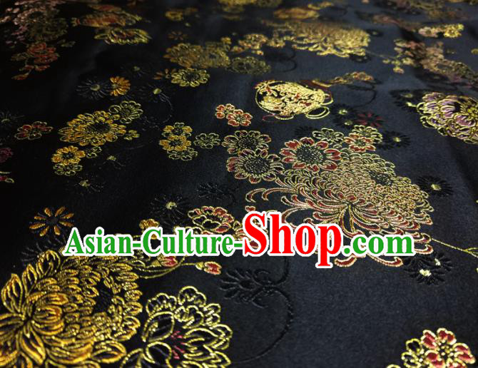 Asian Chinese Traditional Chrysanthemum Pattern Design Black Brocade Silk Fabric China Hanfu Satin Material