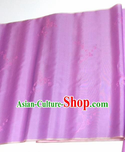 Asian Chinese Traditional Plum Pattern Design Lilac Brocade Silk Fabric China Hanfu Satin Material