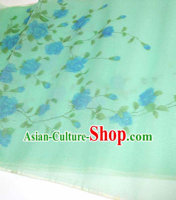 Asian Chinese Traditional Peony Pattern Design Green Silk Fabric China Hanfu Silk Material