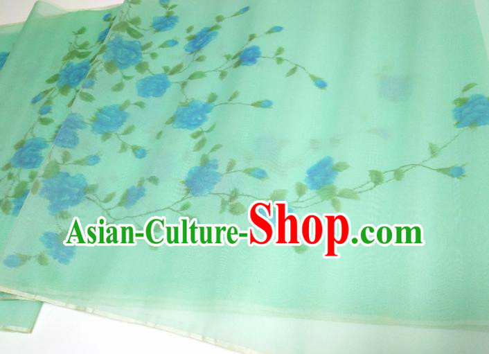 Asian Chinese Traditional Peony Pattern Design Green Silk Fabric China Hanfu Silk Material