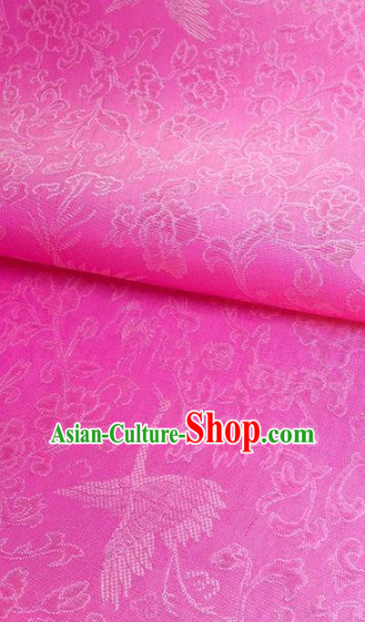 Asian Chinese Traditional Crane Peony Pattern Design Pink Silk Fabric China Hanfu Silk Material