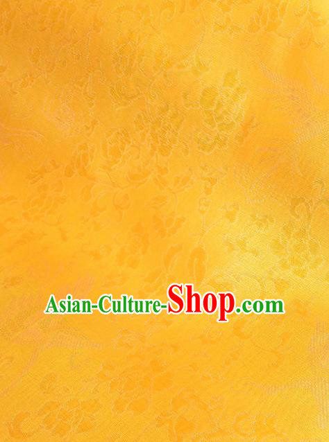 Asian Chinese Traditional Crane Peony Pattern Design Golden Silk Fabric China Hanfu Silk Material