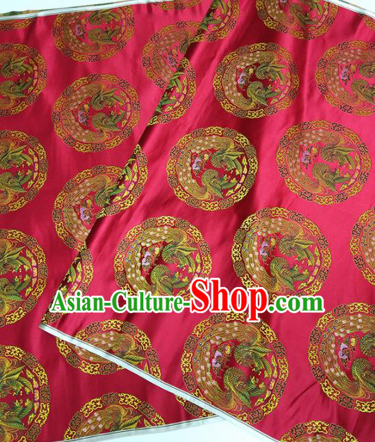 Asian Chinese Traditional Phoenix Pattern Design Red Brocade Silk Fabric China Hanfu Satin Material