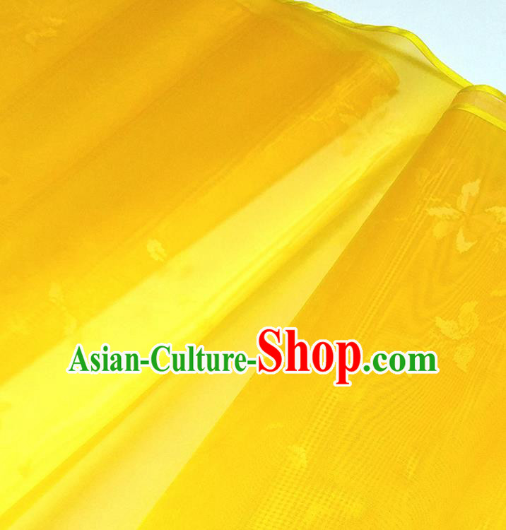 Asian Chinese Traditional Flowers Branch Pattern Design Yellow Silk Fabric China Hanfu Silk Material