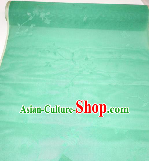 Asian Chinese Traditional Flowers Branch Pattern Design Green Silk Fabric China Hanfu Silk Material