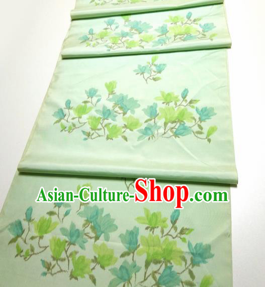 Asian Chinese Traditional Yulan Magnolia Pattern Design Green Silk Fabric China Hanfu Silk Material