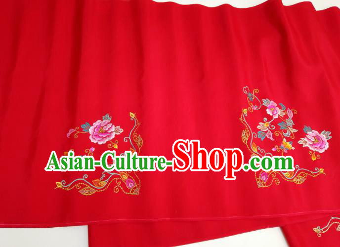 Asian Chinese Traditional Embroidered Peony Pattern Design Red Silk Fabric China Hanfu Silk Material
