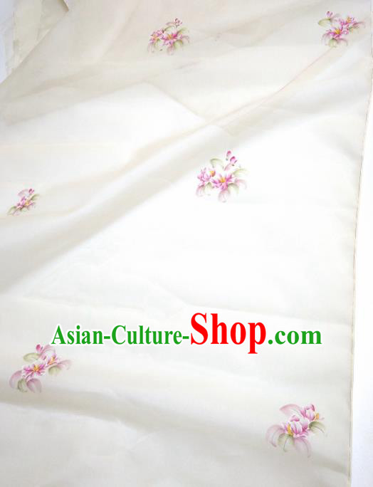 Asian Chinese Traditional Little Flowers Pattern Design White Silk Fabric China Hanfu Silk Material