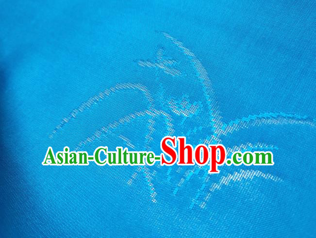 Asian Chinese Traditional Plum Orchid Pattern Design Blue Silk Fabric China Hanfu Silk Material