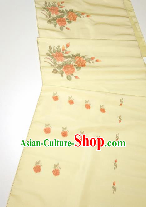 Asian Chinese Traditional Roses Pattern Design Yellow Silk Fabric China Hanfu Silk Material