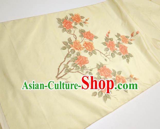 Asian Chinese Traditional Roses Pattern Design Yellow Silk Fabric China Hanfu Silk Material