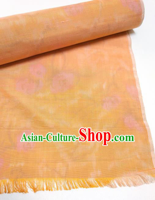Chinese Traditional Peach Flowers Pattern Design Orange Silk Fabric Asian China Hanfu Silk Material