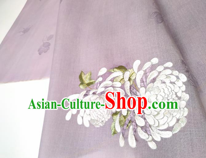 Chinese Traditional Chrysanthemum Pattern Design Purple Silk Fabric Asian China Hanfu Silk Material