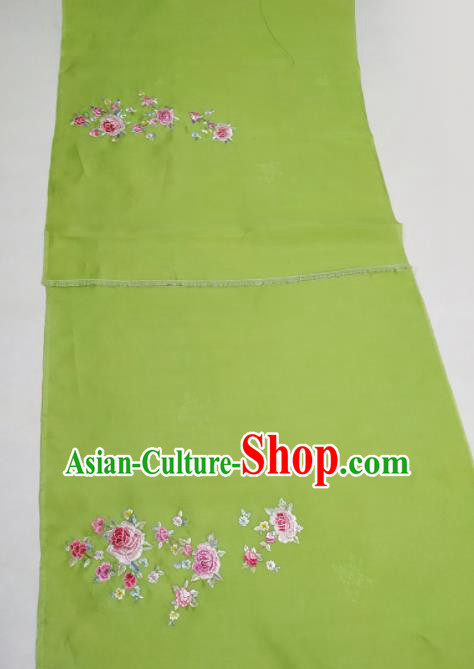 Chinese Traditional Embroidered Roses Pattern Design Green Silk Fabric Asian China Hanfu Silk Material