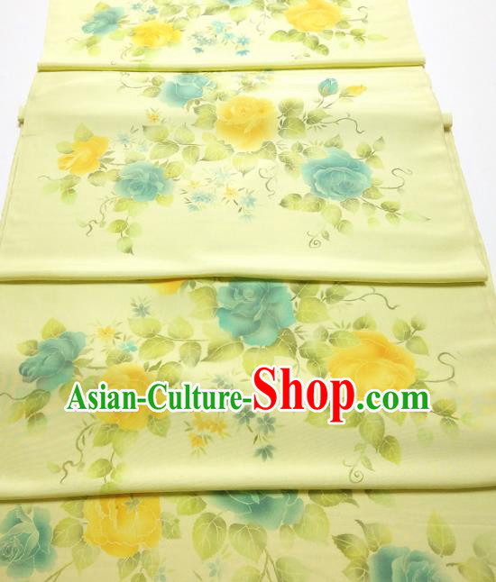 Chinese Traditional Roses Pattern Design Yellow Silk Fabric Asian China Hanfu Silk Material