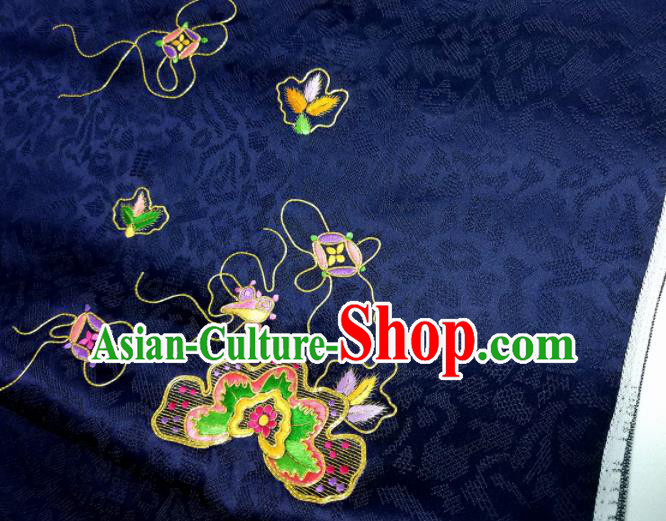 Chinese Traditional Embroidered Pattern Design Navy Silk Fabric Asian China Hanfu Silk Material