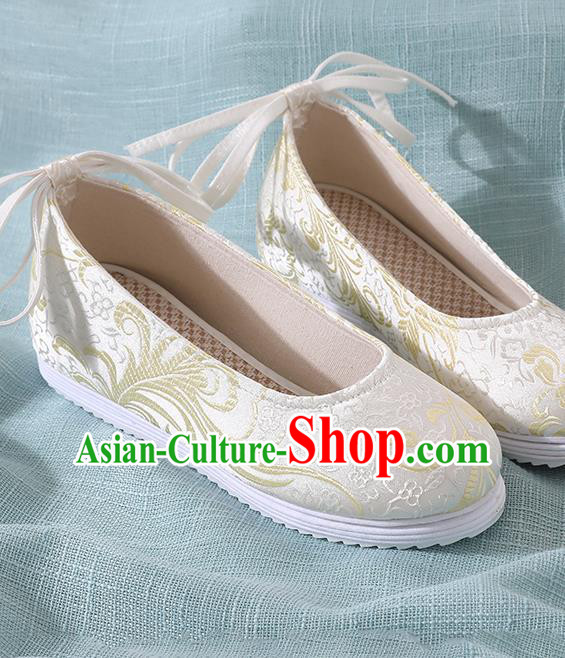 Chinese Handmade Light Yellow Brocade Shoes Traditional Ming Dynasty Hanfu Shoes Princess Shoes for Women