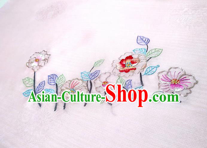 Chinese Traditional Embroidered Flowers Pattern Design Pink Silk Fabric Asian China Hanfu Silk Material