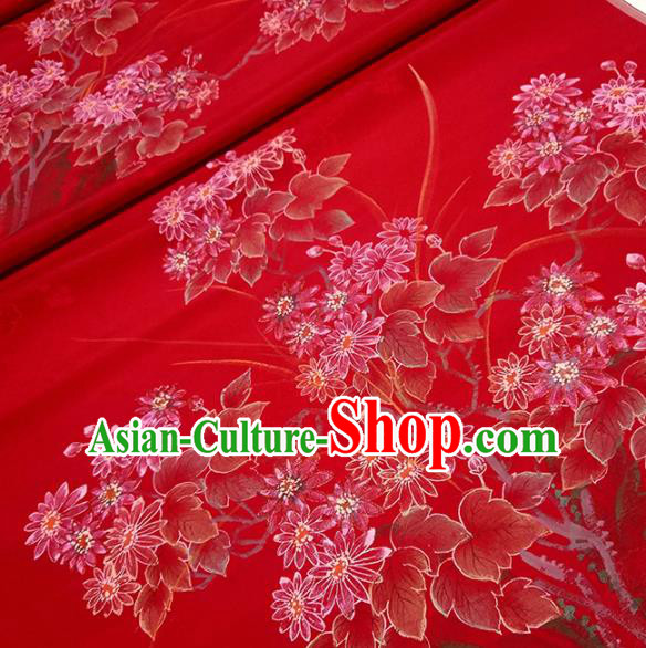Chinese Traditional Flowers Pattern Design Red Silk Fabric Asian China Hanfu Silk Material