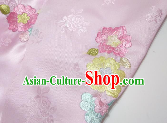 Chinese Traditional Embroidered Flowers Pattern Design Pink Silk Fabric Asian Brocade China Hanfu Satin Material