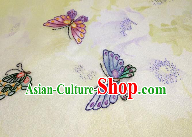 Chinese Traditional Printing Butterfly Pattern Design Yellow Silk Fabric Asian China Hanfu Silk Material