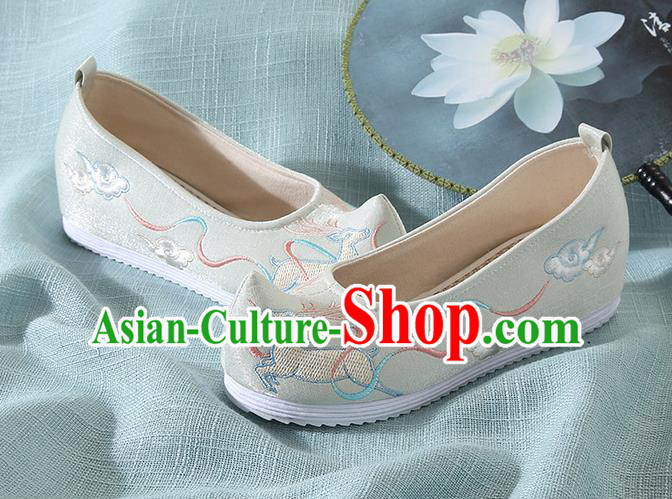 Chinese Handmade Embroidered Deer Light Green Bow Shoes Traditional Ming Dynasty Hanfu Shoes Princess Shoes for Women