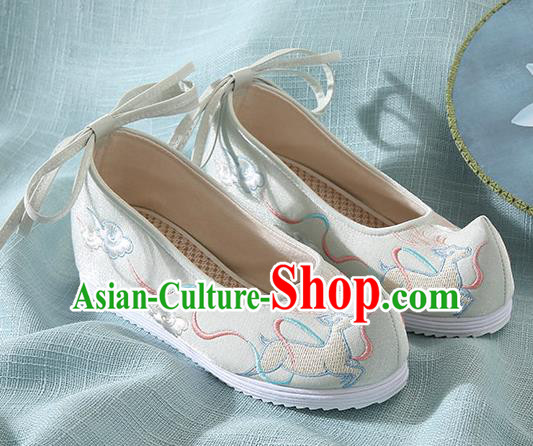Chinese Handmade Embroidered Deer Light Green Bow Shoes Traditional Ming Dynasty Hanfu Shoes Princess Shoes for Women